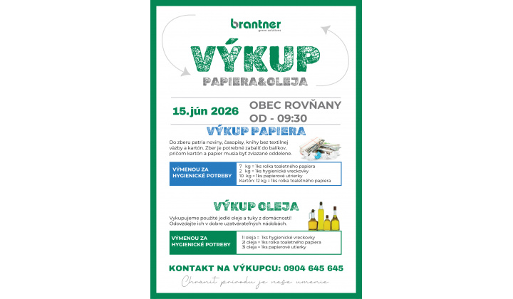 Výkup papiera a oleja 15.júna 2026