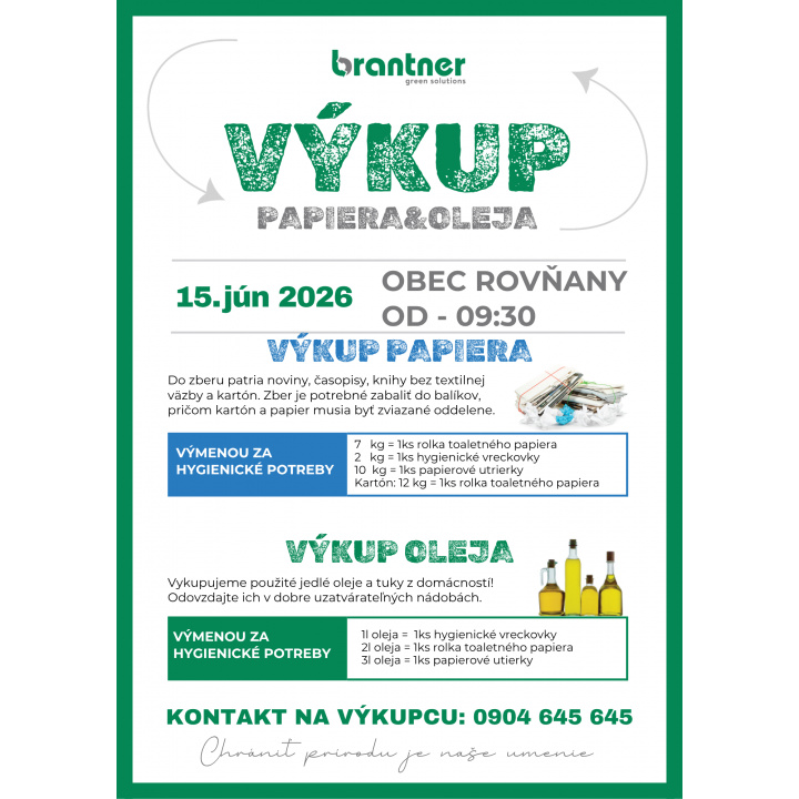 Výkup papiera a oleja 15.júna 2026